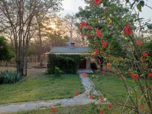 a small building in a garden with red flowers at Mikooka Estate in Chongwe +15 photos