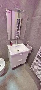 Un baño con un lavabo blanco y un espejo. en Sole del Garda Haus, en Desenzano del Garda