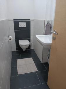 un baño con inodoro y lavabo en Apart Trisanna, en Kappl 10 fotos más