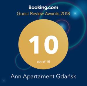 Certifikát, ocenenie alebo iný dokument vystavený v ubytovaní Ann Apartament Gdańsk