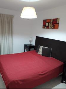 ein Schlafzimmer mit einem roten Bett mit einer roten Decke in der Unterkunft Dos Nogales 26 in Villa Carlos Paz