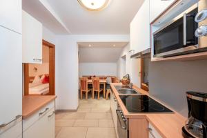 een keuken met een spoelbak en een aanrechtblad bij Ferienhaus Hubertus - PRECHTLHOF in Flachau +15 foto's