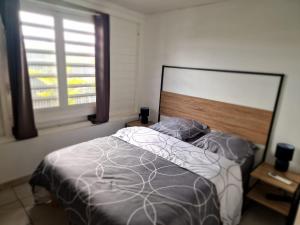 una camera da letto con un letto e una finestra di La suite aux hibiscus a Le Lamentin