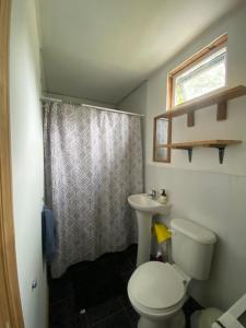 拉恩塞纳达Tiny house Peumayen的带马桶和水槽的小浴室