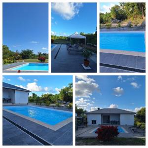 a collage of four pictures of a swimming pool at Location Villa Saint-François in Saint-François +7 photos