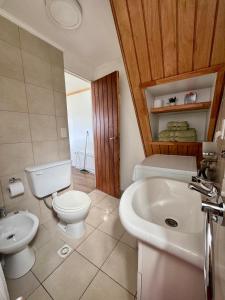 a bathroom with a toilet and a sink at Gi 's House in Ushuaia +23 photos