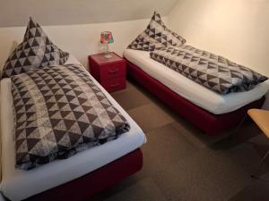 a bedroom with two beds and a night stand at Ferienhaus in Willingen mit eigenem Garten in Willingen