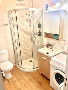 a bathroom with a shower and a toilet and a sink at Studios - Menton Old Town - near the beach and shops in Menton