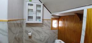a bathroom with a shower and a toilet and a cabinet at Casa Archipiélago in Castro +63 photos