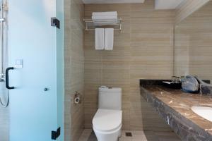 大面镇Home Inn Paibaiyun Hotel Chengdu Longquanyi Normal University Modern Garden Branch的带马桶和水槽的浴室
