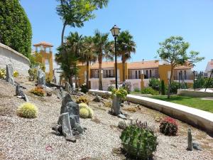 un jardín con rocas y plantas frente a un edificio en Salinas de Veras, en Vera