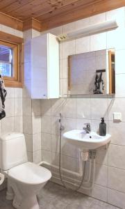 Et badeværelse på Cottage with stunning lake view and private beach + 7 billeder