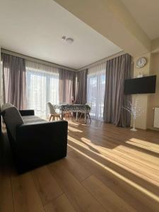 巴库里阿尼bakuriani oasis WINDOW DEVELOPMENT的带沙发和桌子的客厅