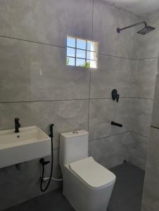 a bathroom with a white toilet and a sink at Vivaresidence Homestay in Alleppey