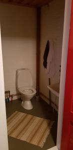 a bathroom with a white toilet and a sink at Cozy cottage on lake in Iokela +43 photos