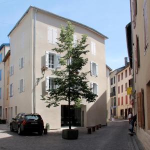 a car parked next to a tree in front of a building at Le Clos St Louis in Ax-les-Thermes
