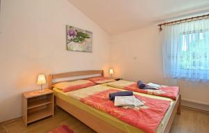 a bedroom with a bed with red sheets and a window at HOUSE Nevenka in Nova Vas +27 photos