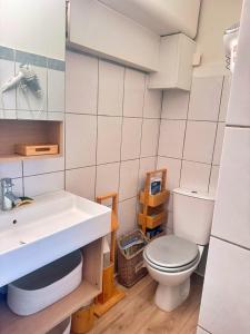 a bathroom with a toilet and a sink at Appartement Calvi A Moresca in Calvi +10 photos