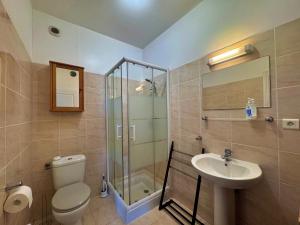 a bathroom with a toilet and a sink and a shower at Agréable 2 pièces dans villa avec piscine in Calvi +9 photos