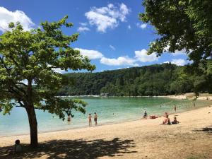 un gruppo di persone su una spiaggia vicino all'acqua di Joli studio zen et cozy au coeur de Saint Claude a Saint-Claude