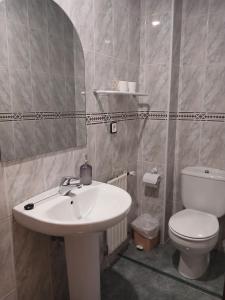 a bathroom with a white sink and a toilet at Hotel Mataleñas in Santander +66 photos