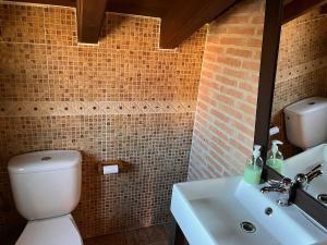 LozoyuelaにあるCasa de la ermitaの白いトイレと洗面台のあるバスルーム +19枚の写真