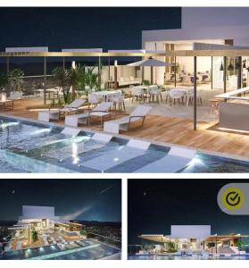 a collage of three pictures of a building with a pool at Ap 805 com suíte Edifício City House in Barreiras