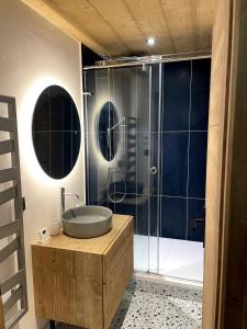 un bagno con lavandino e doccia di Meribel Centre Mountain View a Mussillon