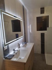 a bathroom with a white sink and a mirror at Domaine de Veauce proche de Bourges in Saint-Doulchard +20 photos