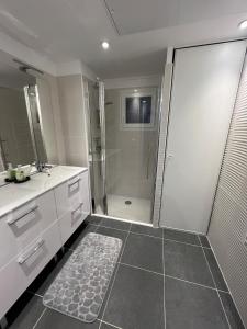 a bathroom with a shower and a walk in shower at New Appartment in Antibes in Antibes