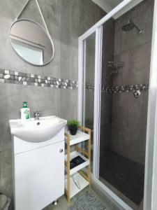 a bathroom with a sink and a shower at Anreith Close in West Point