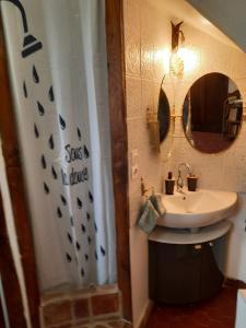 un baño con lavabo y espejo en La Tour de rêves, en Beaumont-la-Ronce