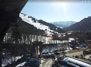 una vista di una montagna innevata con una città di Apartment im Wellnesshotel an der Piste, Sauna, Pool, Frühstück All-Inclusive möglich a Hinterthal