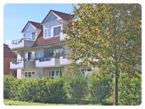 a large house with a tree in front of it at 2 Zimmer Appartement Poseidon in Boltenhagen