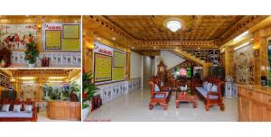 two pictures of a restaurant with chairs and a bar at Khách Sạn Cao Hải in Cao Bằng