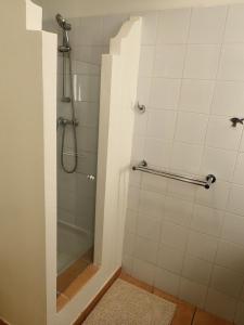 a bathroom with a shower with a glass door at Village vacances Sainte LUCE studio ANTIGUA 4 in Sainte-Luce +34 photos