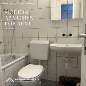 a bathroom with a toilet and a sink at Vully Panorama Apartment 3 Schlafzimmer nahe Bern in Zollikofen