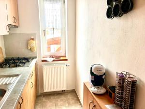 Kuchyň nebo kuchyňský kout v ubytování P&P Jičín Apartments - soukromé 2-3 lůžkové pokoje s vlastní kuchyní a koupelnou