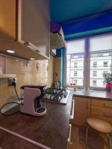 a kitchen with a counter with a mixer in it at Apartament Sienkiewicza, parking, 2 sypialnie, klimatyzacja, 24h kod, 200m od PKP, FVAT in Kielce