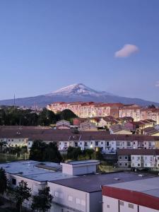 a city with buildings and a mountain in the background at Casa Francesco in Catania