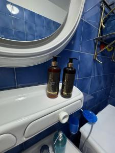 two bottles ofodorizers sitting on top of a toilet in a bathroom at Bethel House in Gardone Riviera +24 photos