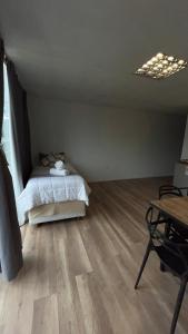 a bedroom with a bed and a wooden floor at Serendipia 2 in Malargüe