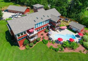 an aerial view of a house with a swimming pool at Deep Creek Manor in Bryson City