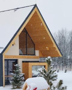 een huis bedekt met sneeuw in een tuin bij Siedlisko DoReMiDo-mki "bez barier" SPA in Dzianisz