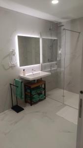 a bathroom with a sink and a glass shower at Logoxo in Zarautz