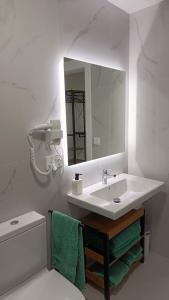a bathroom with a sink and a mirror and a toilet at Logoxo in Zarautz