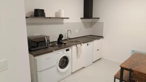 a kitchen with a washing machine and a sink at Logoxo in Zarautz +22 photos