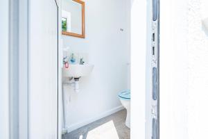 a white bathroom with a sink and a toilet at Tan Y Bryn in Haverfordwest +32 photos