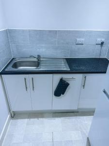 ハウンズローにあるSomerville Apartment London Heathrowのシンクとカウンタートップのあるキッチン