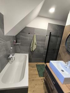 Koupelna v ubytování Horský apartmán Stříbrnice